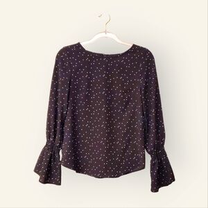 White House Black Market Blouse XS Black Polka Dot Long Sleeve Career
